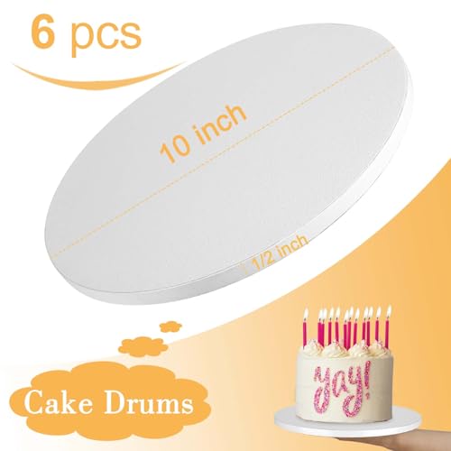 6 PCS Cake Drums 10 Inch, 10inch Drum, Cake Boards 10 Inch Round, 1/2" Thick Cardboard, Sturdy Circle, Base para Pastel Cardboard Base White Cake Boards for Wedding - size: 10 Inch