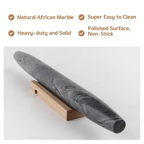 Koville African Natural Marble French Rolling Pin, 16inch Non-Stick Rolling Pin for Baking, Dough Roller for Pasta, Dumpling, Fondant, Pie, Bread, Pizza, Kitchen Baking Tools(Monte Grigio) - color: Shuttle Grey Marble 16 Inch