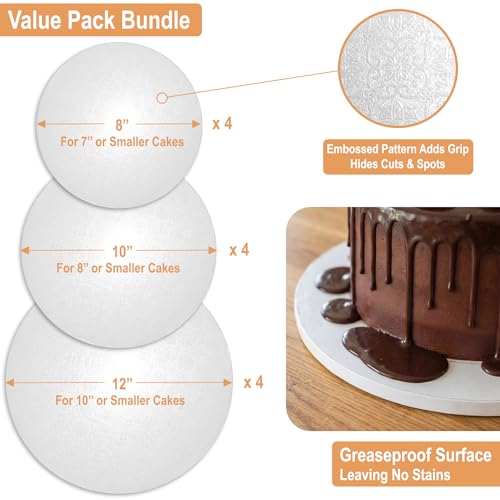 0.5" Cake Drum 8, 10 & 12 Inch (4 Pack Per Size) Value Bundle - size: 8" + 10" + 12"