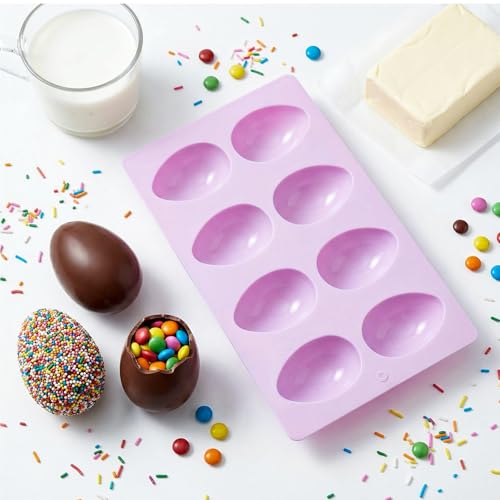 2 Pack Silicone Egg Molds 8 Cavity Easter Silicone Candy Mold 3D Egg-Shaped Silicone Baking Mold for Chocolate, Jello, Mini Cakes, DIY Desserts, Candy, Ice, Pudding, Baking (2, Purple) - color: Purple