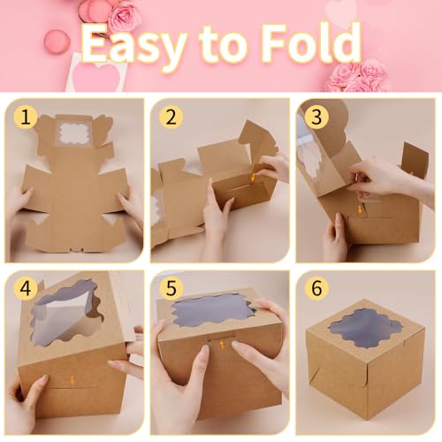 WINKIO Cookie Boxes, Treat Bakery Dessert Pastry Favor Donut Mini Cake Box - color: brown, size: 6×6×5 in