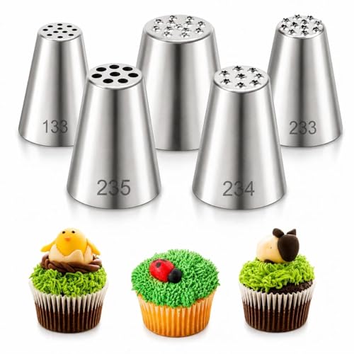 5pcs Grass Piping Tip, Stainless Steel Grass Icing Tip, Cake Decorating Tips Piping Tips Set for Frosting Cupcakes Decoration DIY Baking Supplies