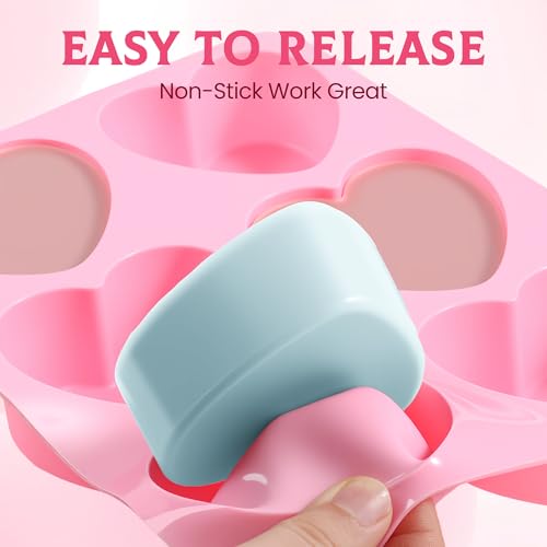 SJ Heart Soap Mold Set, 2-Pack 6-Cavity Silicone Soap Molds - color: Pink / Heart