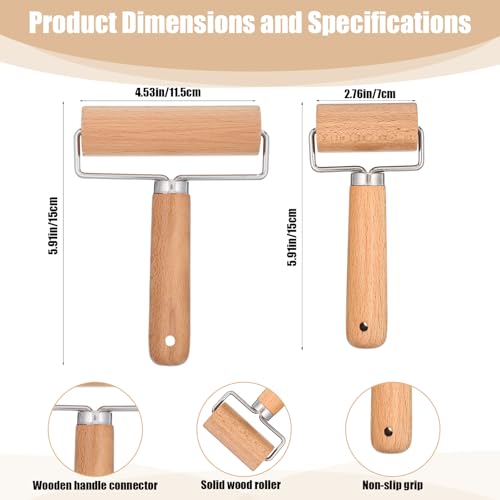 2 Pcs Wooden Dough Roller, Wooden Rolling Pin Set (2 Sizes)