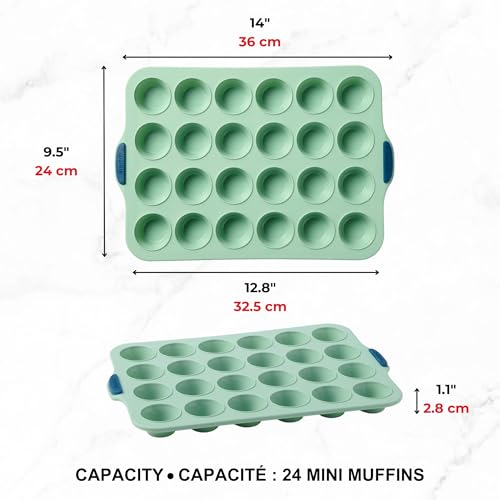 Starfrit 24-Cup Mini Muffin Pan, Silicone, Metal Frame, Green - size: 24 muffins pan
