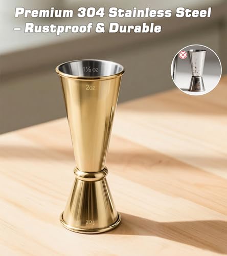 Stainless Steel Cocktail Jiggers – Japanese Style Double Measuring Cups for Bartending (1oz/2oz) - color: Gold, size: 1 Pack-A