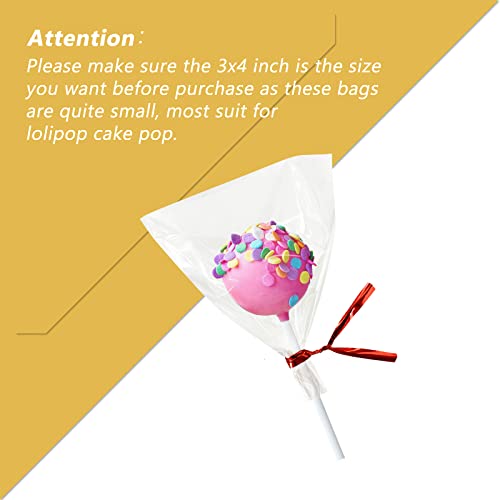 XLSFPY 100PCS Clear Cellophane Treat Bags with 100PCS Twist Ties, 3x4 OPP Rice Crispy Bags for Gift Goodie Favor Candy Cake Pop Birthday Party Cookies Christmas New Year Wedding Party (3'' x 4'') - size: 3x4 inch