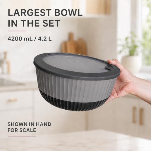 Dora Plastic Mixing Bowls with Lids, 8-Piece Airtight Leak-Proof Nesting BPA-Free Prep Bowl Set for Kitchen & Food Storage, Large 4200ml Capacity, Microwave & Dishwasher Safe(Black) - color: Black