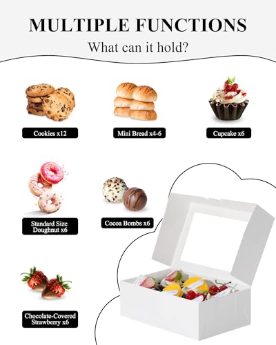 COTOPHER 30Pcs Cookie Boxes with Ribbons, 9x6x3 Inch White Bakery Boxes - color: White