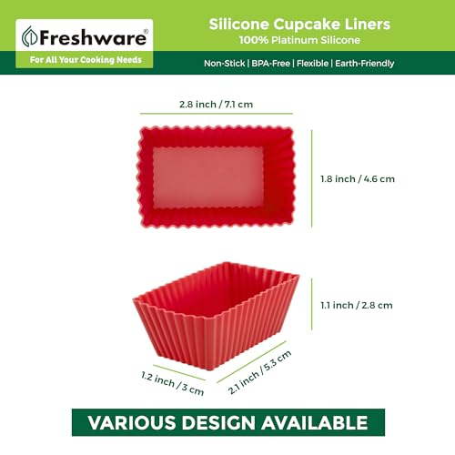 Freshware Cupcake Liners, Pack of 12 Silicone Muffin Cups, 2.8 Inch Baking Cups, Reusable & Non-stick Cupcake Liners for Party Halloween Christmas, Rectangular - color: Red & Black Rectangle [12-Pack]
