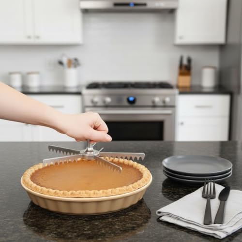 Soro Essentials- 5-Cut Aluminum Pie and Cake Marker- Guideline and Portion Divider Cake Cutter Silver Pie Slice Cutter Baking Tools Kitchen Accessories Cook Supplies for Cheesecake Pizza - size: 5-Cut