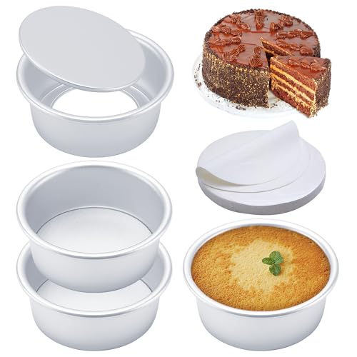 6 Inch Cake Pans Set of 4, Nonstick Aluminum Pans with 100 Parchment Paper