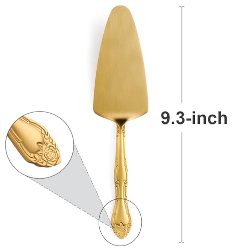 3-Piece Matte Gold Cake Server Set with Rose Handle - color: Gold