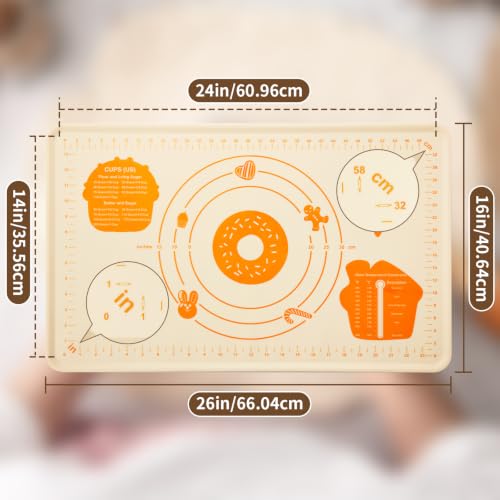 DANIA & DEAN 26"x16" 1.1mm Ultra-Thick Baking-Themed Silicone Pastry Mat - color: Creamy white, size: 26"L x 16"W