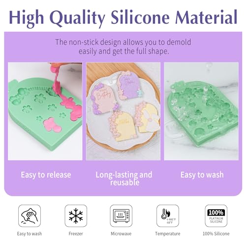 KALAIEN 2 PCS Pearl Bubbles Ball Fondant Molds, Pearl Borders Silicone Mold - color: Rabbit+Flower