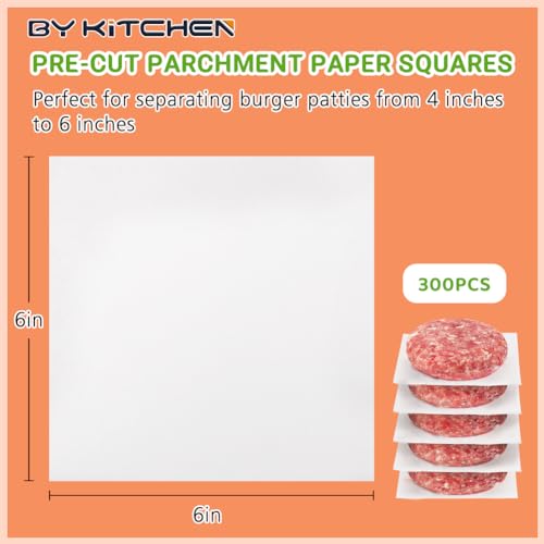 BYKITCHEN 6x6 Inch Square Burger Patty Paper for Smash Burger Press, 300pcs - size: 6 x 6 Inch