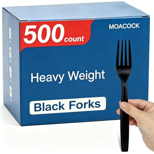 MOACOCK 500 Count Heavy Weight Black Plastic Forks - color: Black
