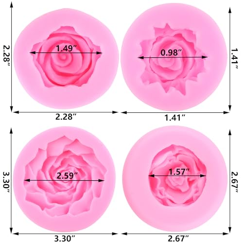ZiXiang Bloom Rose Flower Silicone Molds Rose Fondant Mold Set of 4 - color: Style G