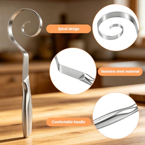 Seamless Dough Whisk Stainless Steel, 10 Inch Seamless Danish Dough Whisk with Dough Cutter, One-Piece Manual Mixing Tool for Cooking, Whisking, Pizza Pastry Cake Batter, Dishwasher Safe