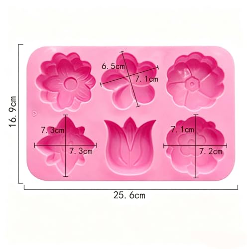 Flowers Silicone Soap Molds 2 Pack 6 Different Cavities Flower Shapes Mold for Handmade Soap Making Bath Bombs Lotion Bar Candle Cake Chocolate Desserts (6 Different Cavities Flower) - color: Pink