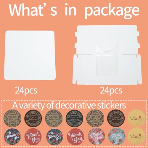 6x6x6 Cake Boxes with Handle & Boards, 24 Pack White for Cupcakes
