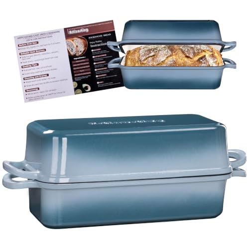 Cast Iron Loaf Pan with Lid, 11x5 Inch 5.8 Qt Sourdough Pan - color: Seasalt, size: 11x5 Inch
