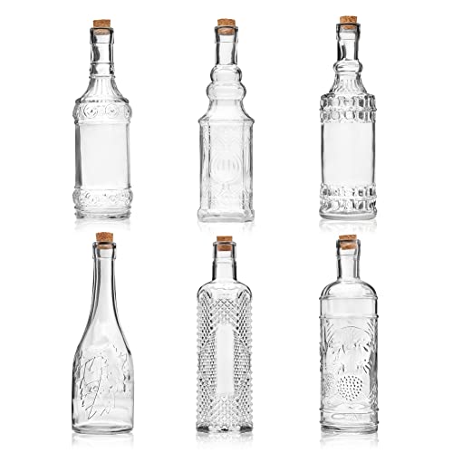 BULK PARADISE Assorted Clear Glass Bottles with Corks, 6 Pack, 2.5in X 9in, 16oz - color: Clear