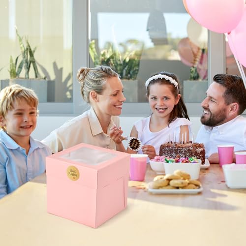 12Pcs 8x8x8 Inches Cake Boxes, Pink Square Bakery Boxes with Window - color: Pink, size: 8x8x8inch
