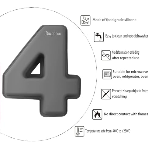 Ducodocu 2 Pack Silicone Number Cake Pan Large 3D Number Cake Mold Baking Forms Novel Cake Tins DIY Baking Mold 10 inch Number of 4&0 Gray - size: 4&0