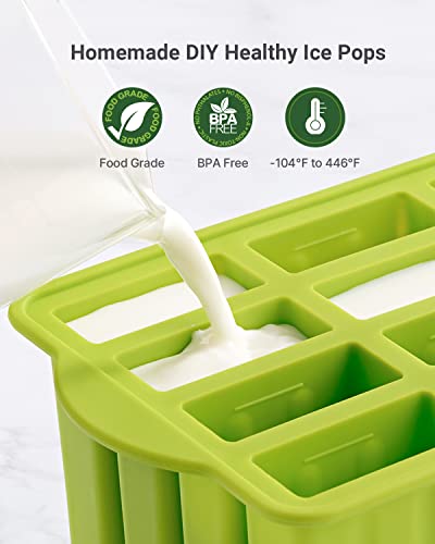 Popsicles Molds, MEETRUE 12 Pieces Silicone Popsicle Molds Easy-Release BPA-free Popsicle Maker Molds Ice Pop Molds Homemade Popsicle Ice Pop Maker with 50PCS Popsicle Sticks+Cleaning Brush - color: 12 Cavities-Green