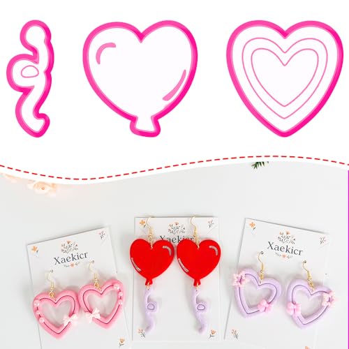Xaekicr Heart Balloon Polymer Clay Cutters Set – 3Pcs Clay Earring Cutters for DIY Jewelry, Love Shape Clay Tools and Polymer Clay Molds - color: V color