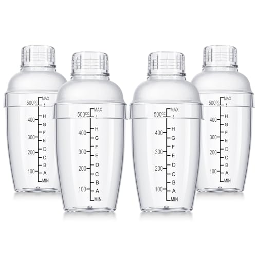 Lallisa 4 Pcs Plastic Cocktail Shaker Hand Drink Mixer Bubble Tea Shaker with Scales and Strainer Top Clear Cup with Measurements Mixing Tool for Tea Coffee Milk(550 Cc/ 19 oz) - size: 550 cc / 19 oz