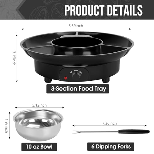 Electric Chocolate Melting Pot Chocolate Fondue Pot Set 3-Section Serving Trays with 6pcs Dipping Forks Perfect for Housewarming Christmas Party Gifts (Black) - color: Black