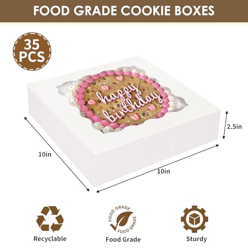 Moretoes 35pcs 10x10x2.5in Auto-Popup Pie Boxes, Cookie Boxes with Window