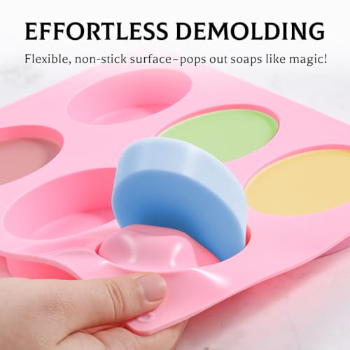 SJ Rectangle & Oval Soap Mold Set, 2-Pack 6-Cavity Silicone Soap Molds - color: Pink+Blue / Rectangular+Oval