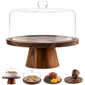 Acacia Wood Cake Stand with Lid - 12 Inch Magnetic Detachable Cake Stand with Dome, Shatterproof Acrylic Cover, Versatile Cake Holder & Charcuterie Board for Parties, Dessert Table Display
