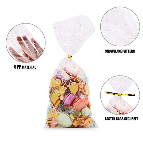 CCINEE Snowflake Treat Bag,Christmas Cellophane Bag with Twist Ties Candy Cookie Bags for Party Supplies,120PCS - color: Christmas 2-120pcs