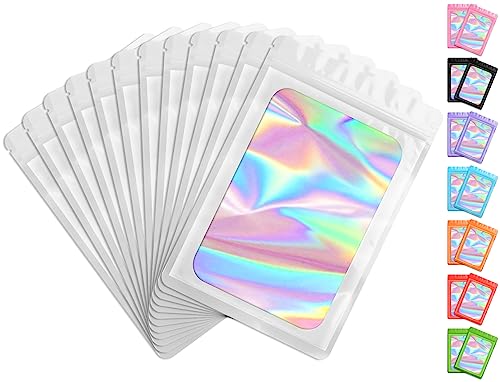 Funfery 100 Pack Resealable Bags Clear Holographic Bags,Smell Proof,White - color: White, size: 6.3x9.4 inch
