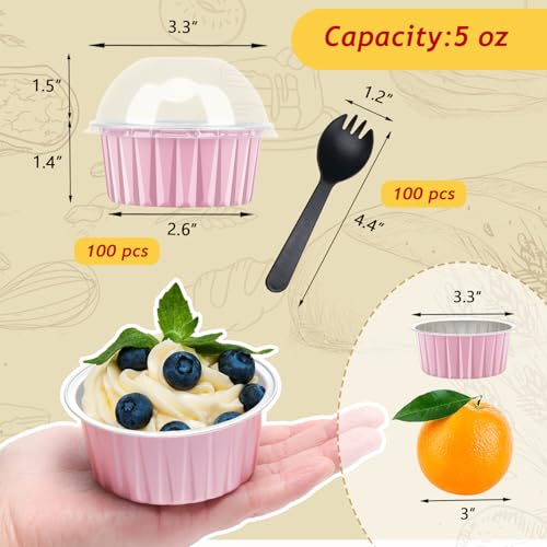LNYZQUS 5oz Cupcake Pans with Dome Lids 100 Pack, Foil Dot Cake Cups - color: Pink, size: 5 oz