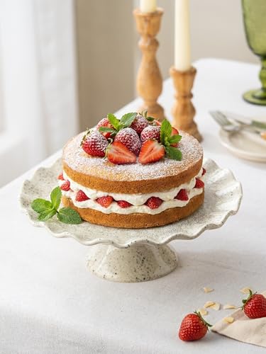 Ceramic Cake Stand, Small Cake Plate for 8 Inch Cake, Speckled White - color: Speckled White