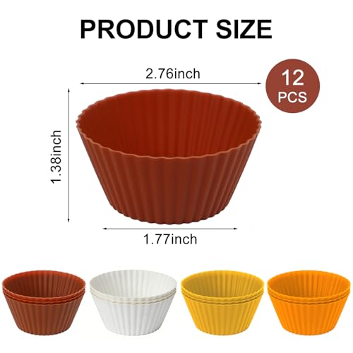 12 Pack Silicone Baking Cups, 4 Colors Silicone Muffin Liners Reusable - color: Wheatfield