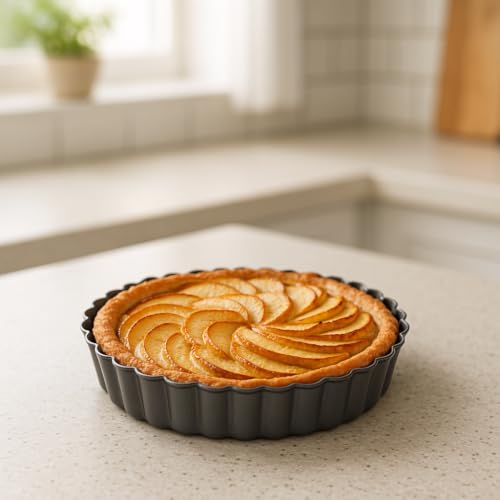 Set of 3 Deep Dish Pie Pan with Removable Bottom - Fluted Carbon Steel Tart Pan for Quiche Lorraine & Pies - Crispy Crust Baking Dish for Home Bakers - 7.87, 9.44 and 11 inches - size: Set 3