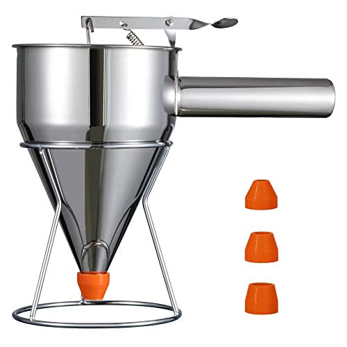 MyLifeUNIT Pancake Batter Dispenser, 40oz Multi-Caliber Stainless Steel Funnel Cake Dispenser with Stand Great for Pancakes, Cupcakes or Any Baked Goods