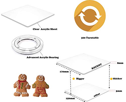 Cookie Turntable, 7" Clear Decorating Turntable With Acrylic Bearing Base and Non-Slip Mat, Helps Icing Cookies Faster & Better (Square)