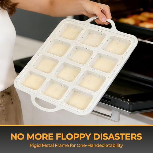 Silicone Mini Loaf Pan 2 Pack with Reinforced Metal Frame 12-Cavity - color: Cream 12-Cavity