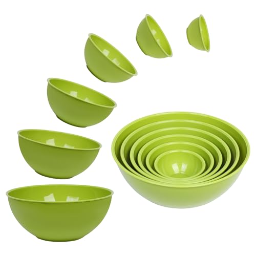 BoxedHome BPA Free Plastic Round Mixing Bowl with Lids, 12 Pack Nesting Bowls with Lids Set, Microwave and Dishwasher Safe Prep & Serving Bowls Great for Mixing, Baking, Serving (Light Green, 12pcs) - color: Light Green