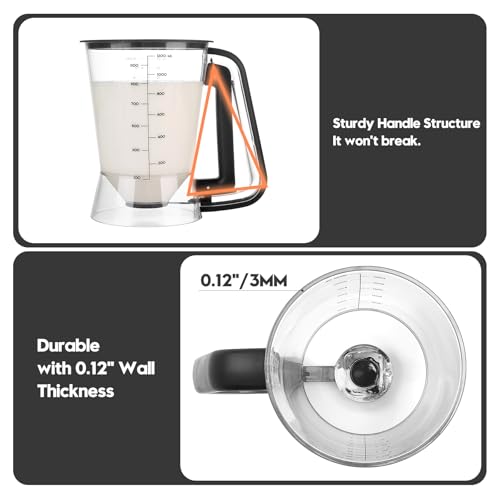 Pancake Batter Dispenser 5-Cup Batter Pourer for Maker Pancakes, Waffles, Crepes, Muffins, Cupcakes, Easy Squeeze Grip Handle with Proof Nozzle, Precise Baking Tools (Black) - color: Black