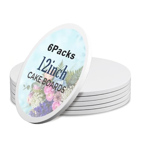 Calenzana 6 PCS Cake Boards 12 Inch Round, 1/2" Thick Cake Drums, Sturdy Food Grade Cardboard Cake Base for Wedding Birthday Party, White - size: 12 inch-6 packs