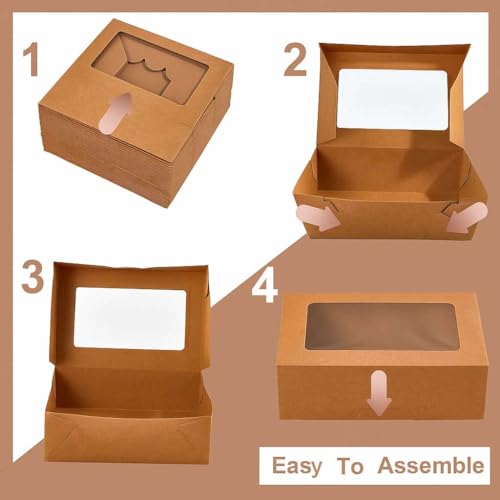 30 Pack 9x6x3in Cookie Boxes with Window, Bakery Boxes for Treats, Desserts - color: Brown