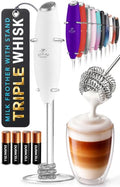 Zulay Kitchen Powerful Milk Frother Wand With Duracell Batteries - Ultra Fast Handheld Drink Mixer - Electric Whisk Foam Maker for Coffee, Lattes, Cappuccino & Matcha - Triple Whisk - Luna White - color: 12 - White, size: Triple Whisk + Batteries